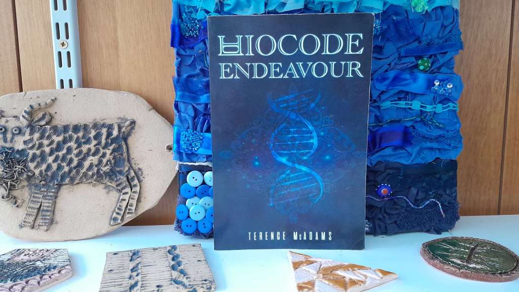 Biocode Endeavour book sitting on a shelf.